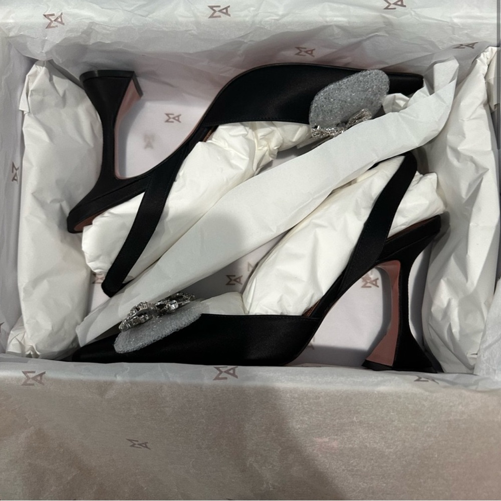 Amina Muaddi Black and Silver Stiletto Heelsa